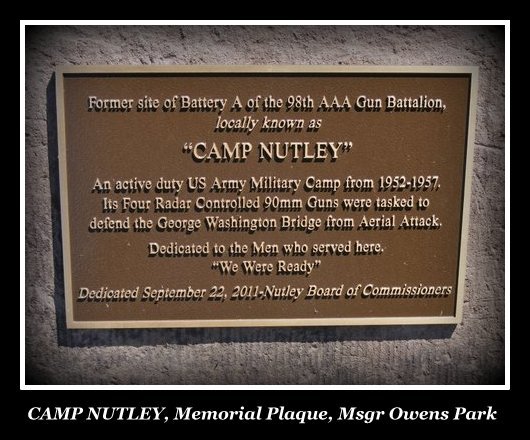 Plaque commemorating US Army Military Camp in Nutley, NJ, during the Cold War