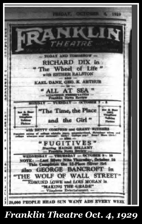 Franklin Theatre, Nutley NJ, movie ad