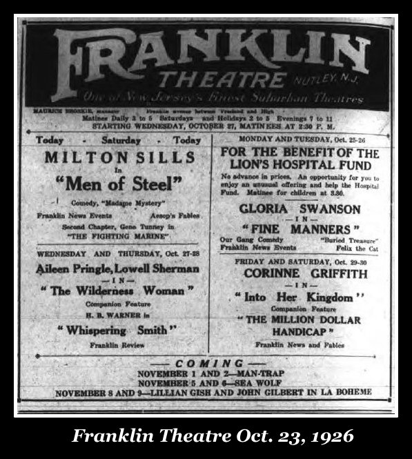 Franklin Theatre, Nutley NJ, movie ad