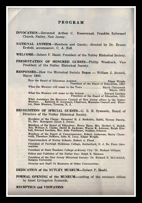 Nutley NJ Museum Dedication, 1954: Program