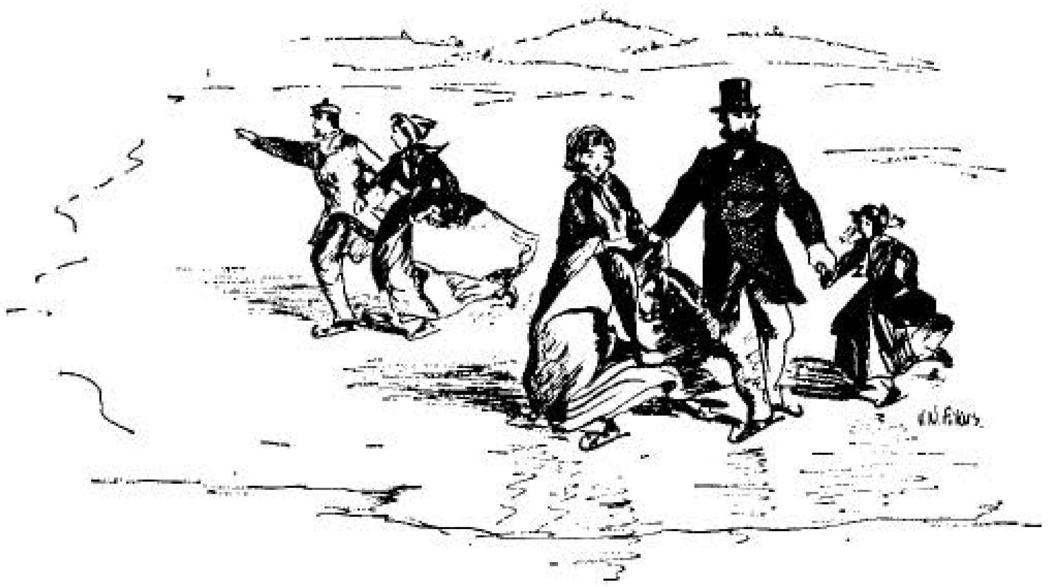 Illustration of Ice Skaters in the 1800s