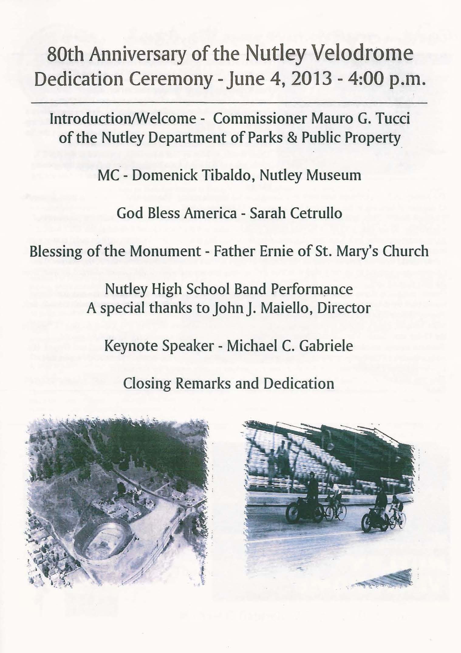 80th Anniversary of the Nutley Velodrome Dedication Ceremony