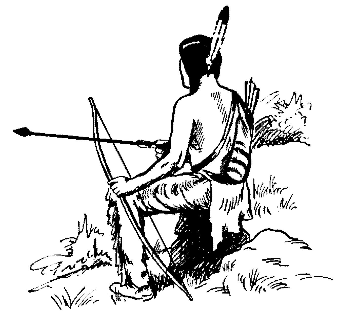 Illustration of Indian Warrior with Bow and Arrow