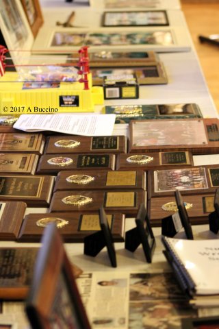 Wrestling plaques on display